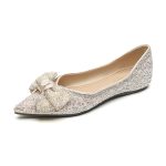 Bowknot sweet ladies shoes pearl decoration slip on single shoes rhinestone flat shoes ladies