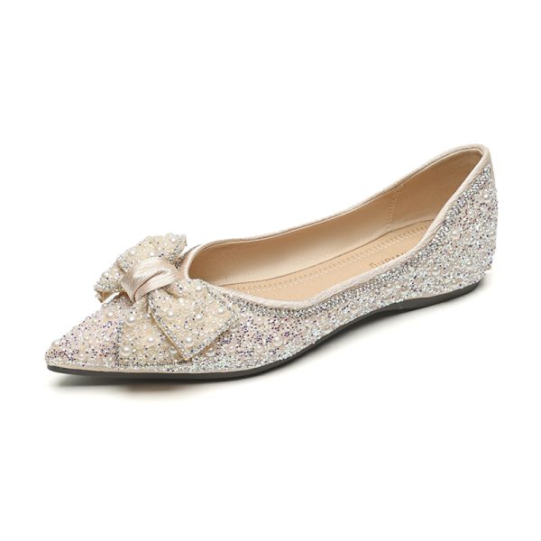 Bowknot sweet ladies shoes pearl decoration slip on single shoes rhinestone flat shoes ladies