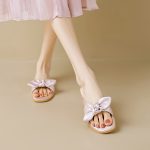 Temperament slippers for women bowknot gentle flat shoes ladies fashion ladies casual shoes