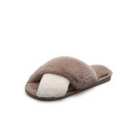 Women's Cross Strap Slippers Casual Solid Color Anti Slip Plush Slippers Open Toe Warm Home Slippers