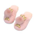 Winter Warm Fluffy Plush Home Slippers Fashion Black Round Toe Flats Sole Anti Slip children's Slippers