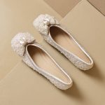 Bowknot sweet ladies shoes pearl decoration slip on single shoes rhinestone flat shoes ladies