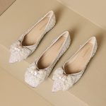 Bowknot sweet ladies shoes pearl decoration slip on single shoes rhinestone flat shoes ladies